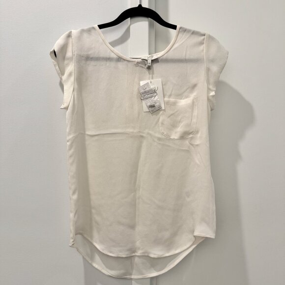 NWT XS Joie Rancher Silk Top Pocket Short Cap Sleeve Shirt Porcelain Ivory Cream - Picture 10 of 16